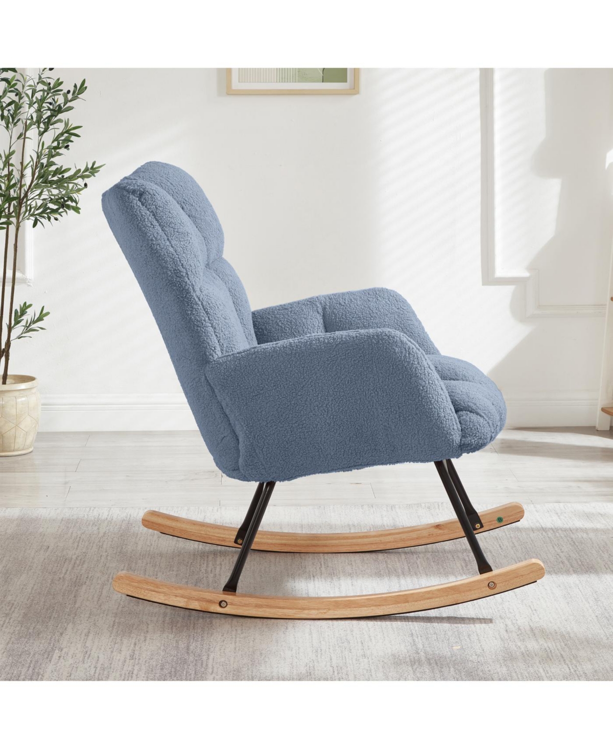 Streamdale Light Blue Teddy Fabric Glider Rocking Chair with Metal Frame