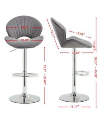 Streamdale Bar Stools Set of 2 - Adjustable Counter Height Bar Chairs with Back & Footrest - Grey