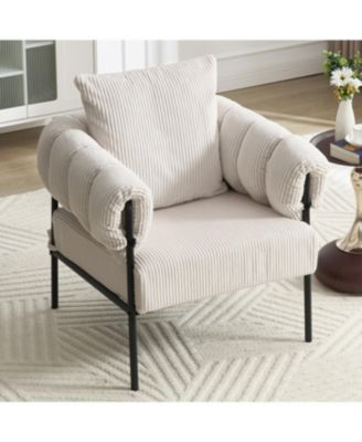 Streamdale Modern Teddy Fleece Upholstered Chair with Gold Metal Legs, Creamy White