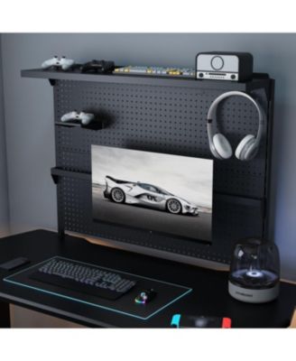 Desk Pegboard with Monitor Stand, 43x35 Inch Organizer, Black