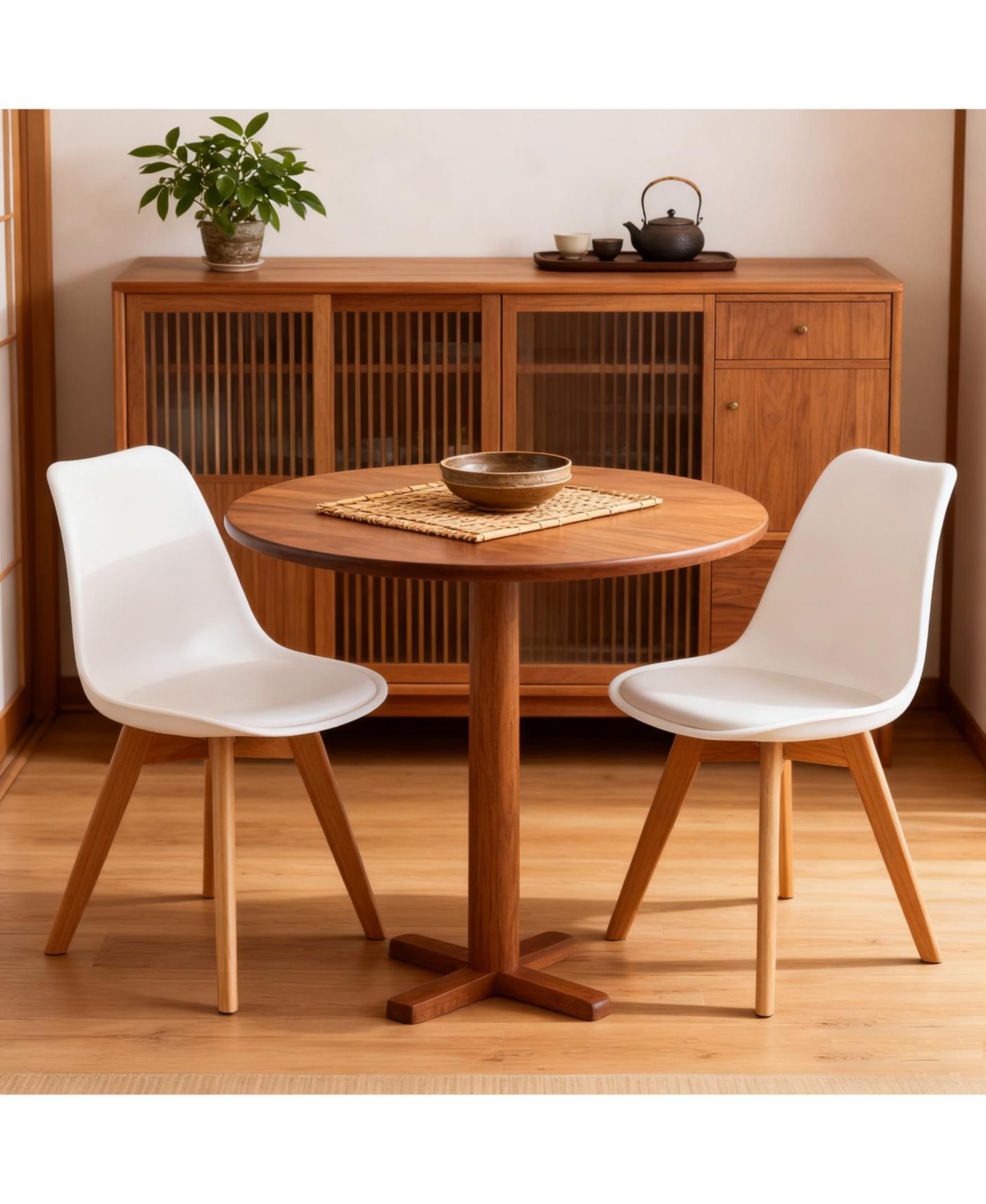 Streamdale Furniture Streamdale Set of 4 White Medieval Modern Dining Chairs with Wooden Legs