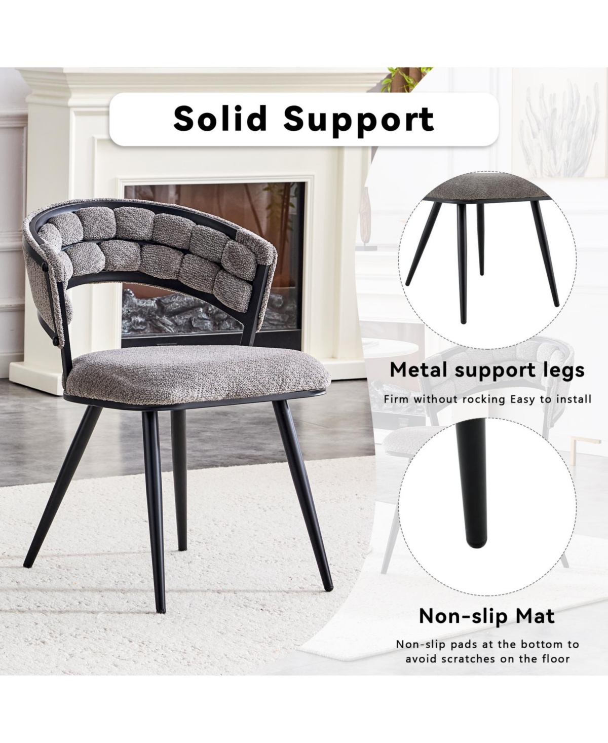 Streamdale Set of 2 Gray Velvet Dining Chairs with Black Legs