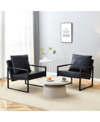 Streamdale Classic Black PU Leather and Metal Sofa