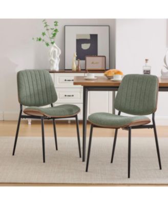 Dining Chairs Set of 2 Mid Century Modern Retro Linen Chair (Olive Green)