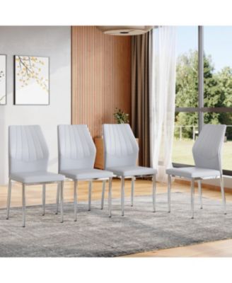 Streamdale Set of 4 Light Gray & Silver Dining Chairs, 37" High, Ergonomic PU Backrest