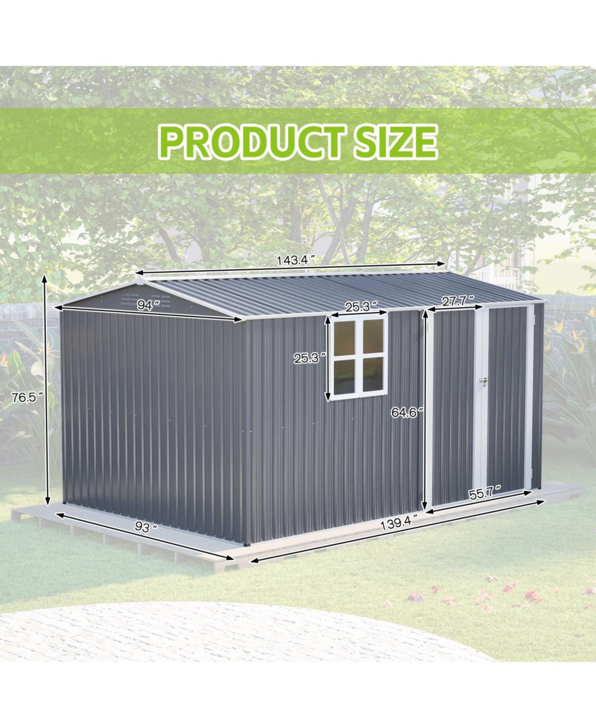Streamdale Furniture Streamdale 8x12 Ft Storage Shed, Heavy-Duty Steel Building with Window & Vents (Gray