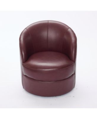 Streamdale Dark Red Leather Swivel Chair, Mid-Century Modern Lounge Chair