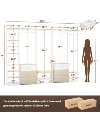 Heavy Duty Closet Organizer System with 6 Drawers, 96 Inch Walk In Clothes Rack with 14 Shelves, 1200 lbs Capacity