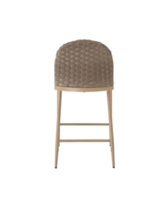 Farmhouse Barstools Set of 2, Upholstered Counter Stools with Rattan Backrest, Brown+Beige