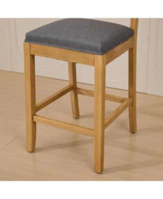 Solid Wood Rattan-Inspired Bar Stool with Linen Cushion