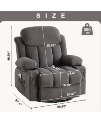 Heated Grey Swinging Recliner Massage Sofa with USB & Cup Holders