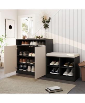 Streamdale Livingroom Cabinet with Shoe Bench, 2 Doors, 3-Tier Shelves, Entryway Bench, 4 Shoe Racks