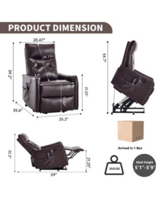 Brown PU Power Lift Recliner with Massage, Heat & USB for Elderly
