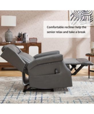 Grey Faux Leather Manual Recliner Chair with 8 Massage Nodes