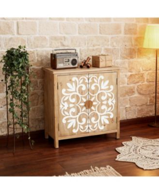 Streamdale Rustic Wooden Accent Cabinet with Floral Carved Doors