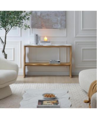 Streamdale Whisper of Waves Modern Console Table w/ White Marble-Pattern Top, Solid Wood