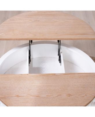Streamdale Round Coffee Table with Storage Lift-Top Accent Table, White Carved Base