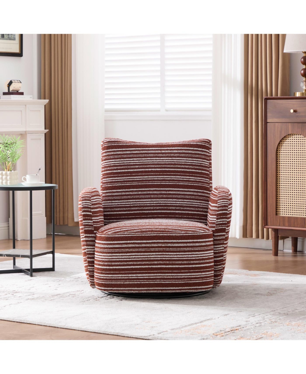 Streamdale Modern Style Swivel Leisure Chair with Striped Armrest