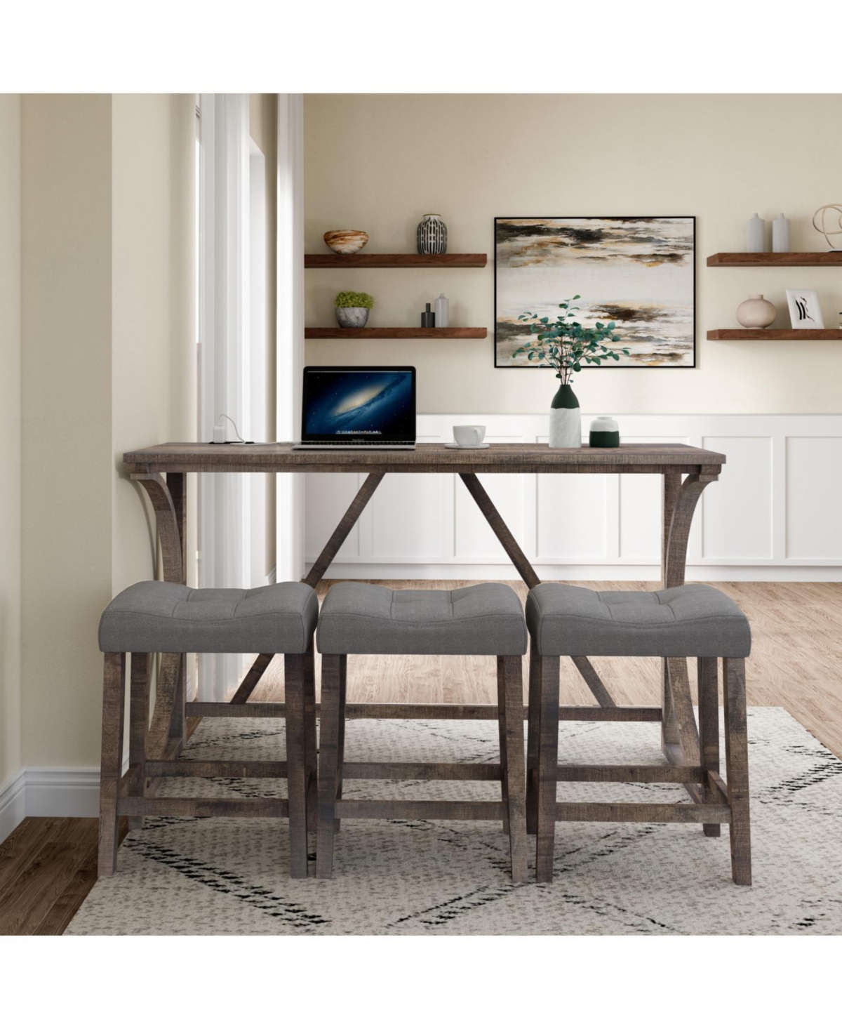 Streamdale Bar Table Set with Power Outlet, 4 Piece Industrial Dining Set