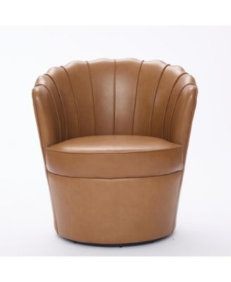 Streamdale Light Brown Petal Swivel Chair - 360 Spin, Genuine Leather Wing-Back Desk Chair