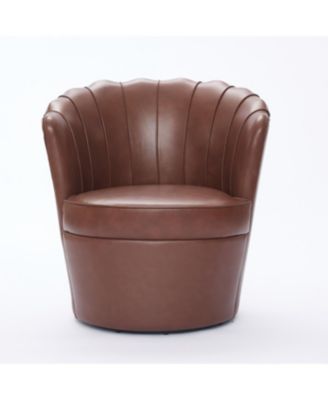 Brown Petal Swivel Chair - 360 Spin, Genuine Leather Wing-Back Desk Chair