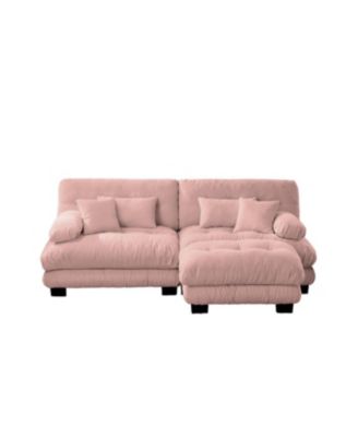 Cloud Couch Chenille 2 Seater Sofa with Pillows and Ottoman, Pink