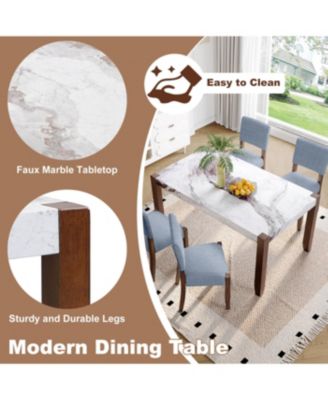 5-Piece Faux Marble Dining Table Set for 4 with Upholstered Chairs, Gray