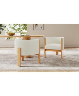 Upholstered Dining Chairs Set of 2, White Boucle Fabric, Modern Armchairs