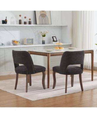 Wooden Dining Chairs Set of 2, Modern Fabric Upholstered Kitchen Chairs, Black