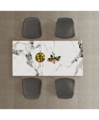 Modern Expandable Dining Table w/Retractable Leaf, Charred Stone & Black Base