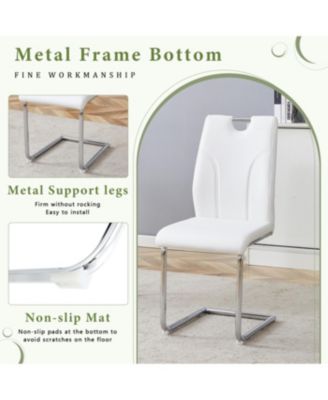 Streamdale Luxury Modern 63" Dining Table Set w/ 6 Chairs, White Glass Top & Steel Base