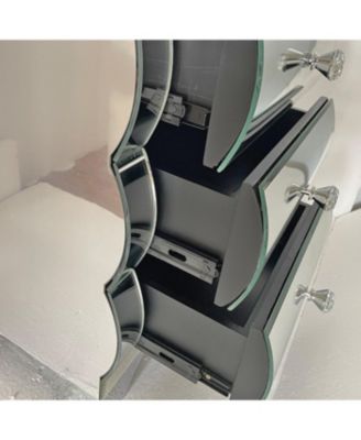 Streamdale Curved Mirror 3-Drawer Nightstand/Bedside Table - Silver