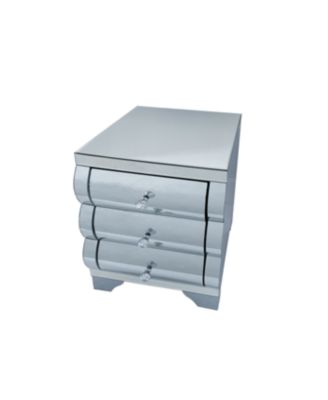 Streamdale Curved Mirror 3-Drawer Nightstand/Bedside Table - Silver