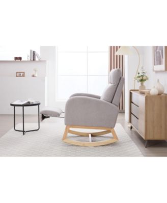 Teddy Fabric Leisure Rocking Chair with Adjustable Footstool, Light Gray