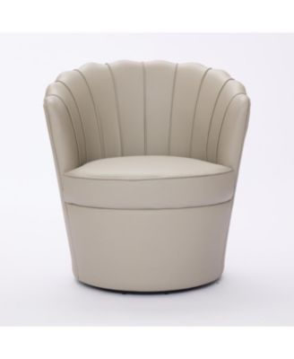 Cream Petal Swivel Chair - 360 Spin, Genuine Leather Wing-Back Desk Chair