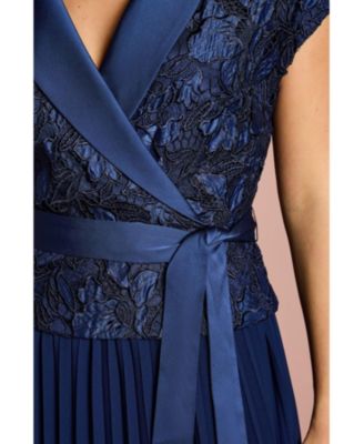 Women's Lace Wrap Top Pleat Tux Midi Dress