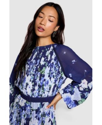 Women's Floral Pleated Georgette Midi Dress