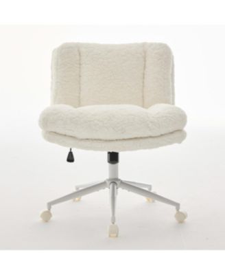 Streamdale Cream Artificial Rabbit Hair Office Chair with Metal Base