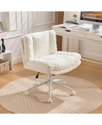 Streamdale Cream Artificial Rabbit Hair Office Chair with Metal Base