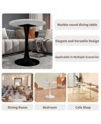 Streamdale 27.6" Black Mid-Century Modern Dining Table with White Marble Top