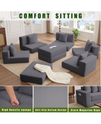 10-in-1 Convertible Sofa Sectional, Corduroy L-Shaped Modular Couch