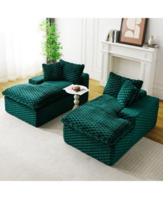 Green Turtle Velvet Double Chaise Lounge Sofa