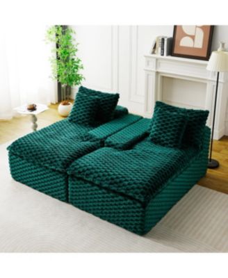 Green Turtle Velvet Double Chaise Lounge Sofa