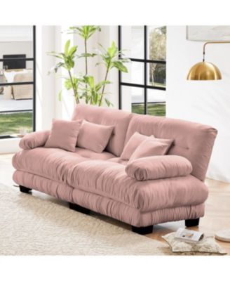 Cloud Couch 2 Seater Sofa, Chenille Pink with 4 Pillows