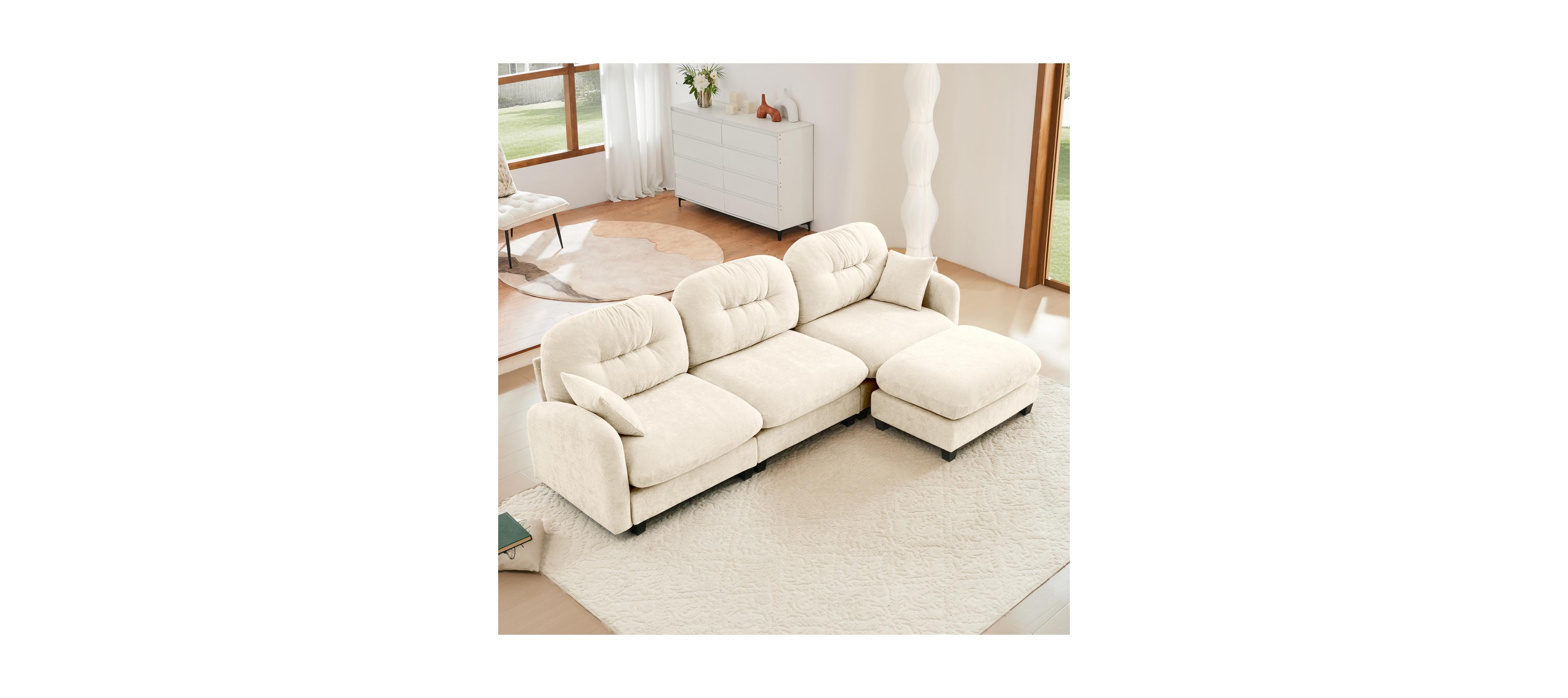 Streamdale Furniture Streamdale Modular L-Shaped Chenille Couch with Ottoman, Beige