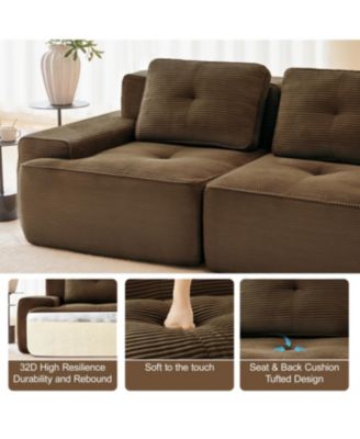 Modern L-Shaped Corduroy Sectional Sofa with Movable Ottoman