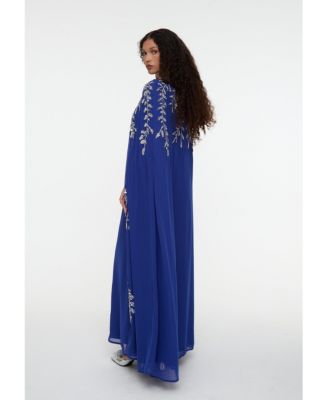 Women's Modest Embellished Sequin Beaded Cape Dress Maxi