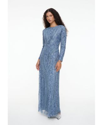 Women's Modest Embellished Sequin Beaded Dress Maxi With Elegant design