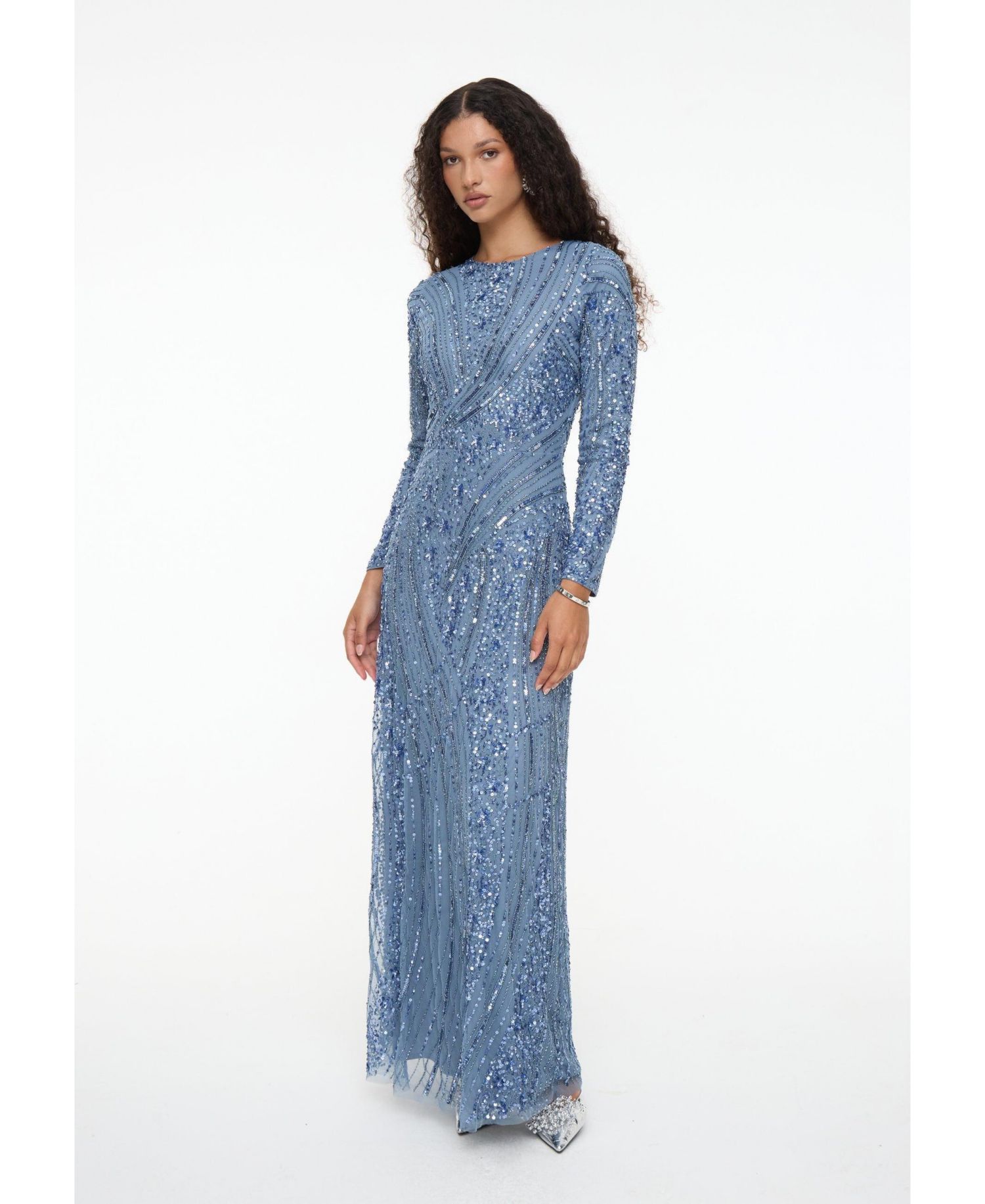 Women's Modest Embellished Sequin Beaded Dress Maxi With Elegant design
