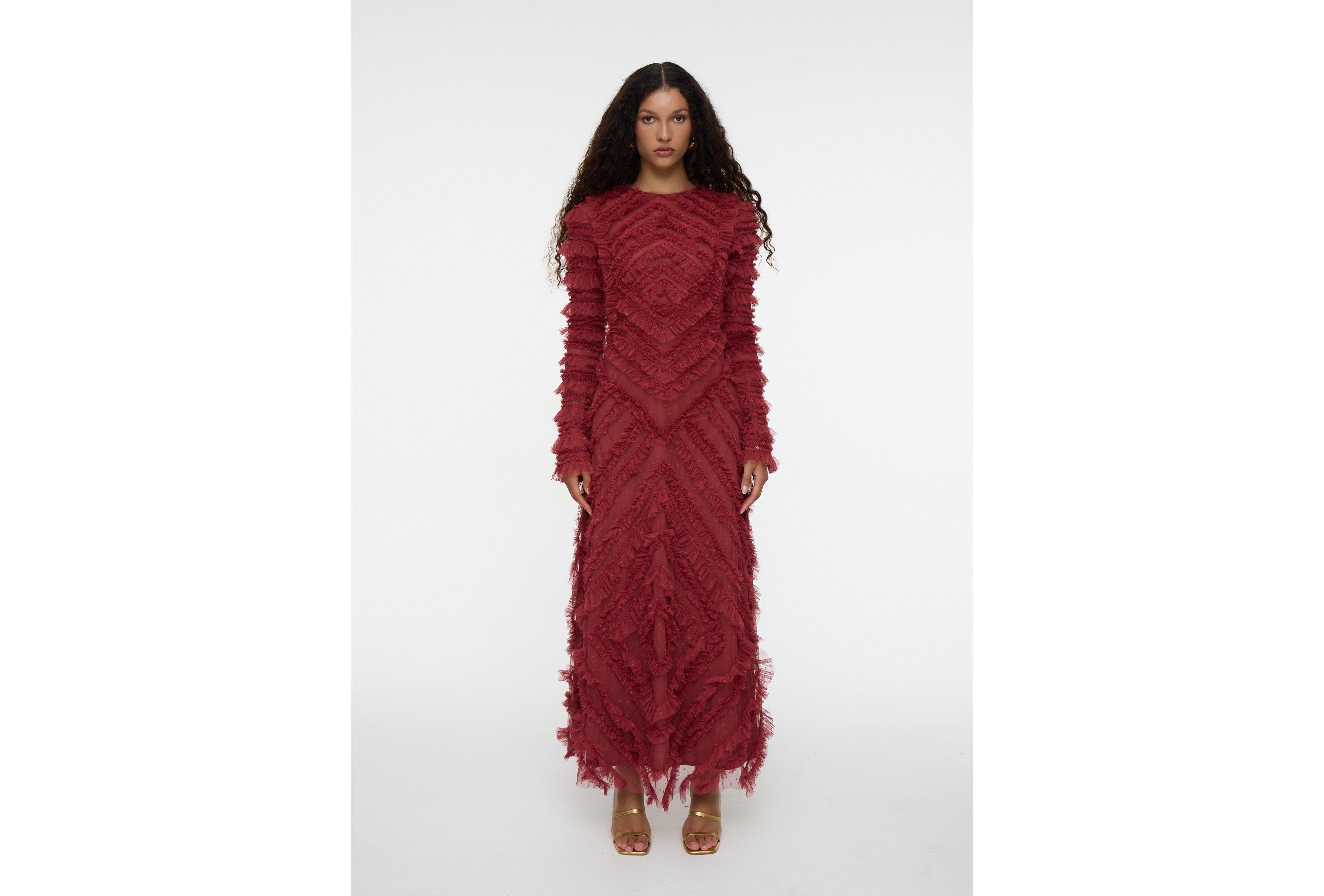 Maryisa Women's Modest Embellished Sequin Beaded Dress Maxi Blush